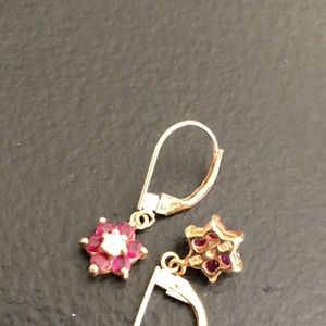 14K Gold Diamond and Ruby Drop Earrings